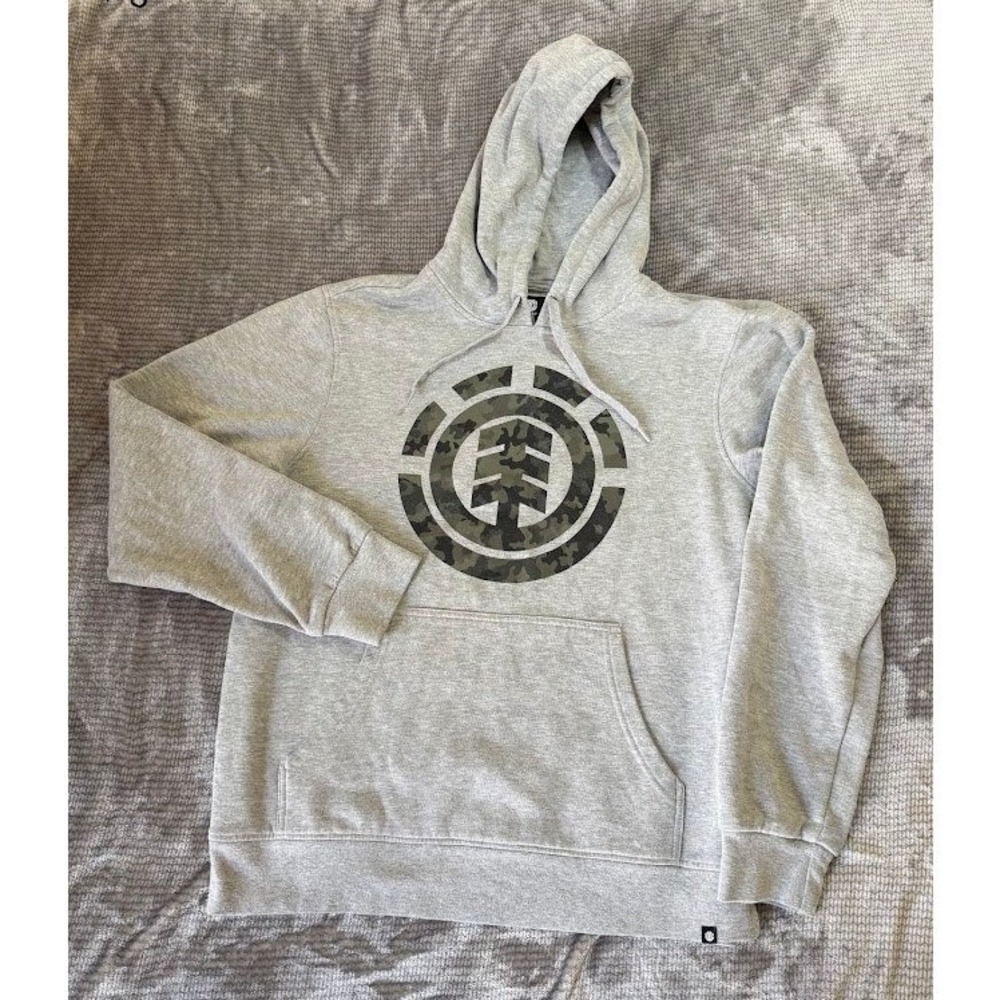 Element Mens Camo Logo Hoodie Gray Pullover Sweatshirt Skateboarding Large L